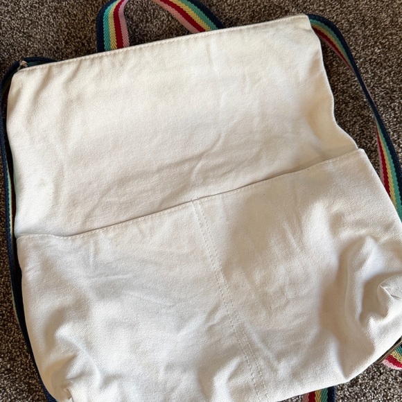 Stylish Cream canvas Backpack with Rainbow Straps - Picture 6 of 15